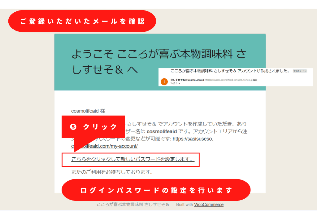 ご利用方法アカウント情報登録の案内メール